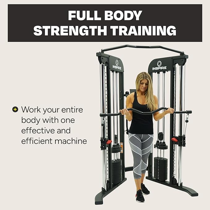 Inspire Fitness FTX Functional Trainer - Compact at Home Workout Machine with Accessories - Space Saving Design - Home Gym Cable Machine and Two 165 lb Weight Stacks