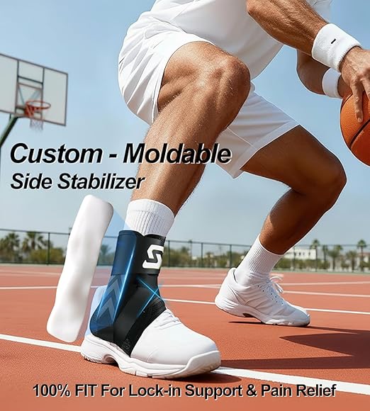 Quick Lace Ankle Brace with Custom Moldable Side Stabilizer Pads, Slim-Fit Adjustable Ankle Support for Men & Women, Ankle Stabilizer for Sprains, Injury Recovery, Running & Sports, L