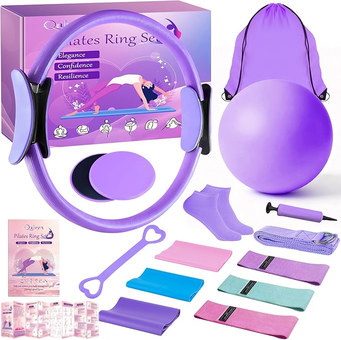 Pilates Equipment Kit For Women, Home Pilates Kit With 15" Pilates Ring, Home Workout Pilates Ring Set With Resistance Bands, Yoga Ball & Guides, Pilates Ring And Ball Set For Starters Home Workouts