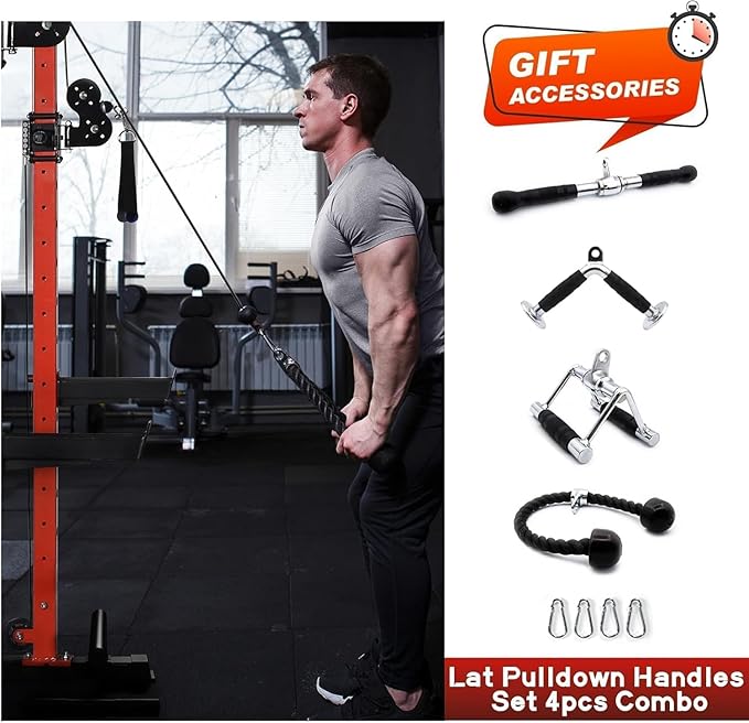RitFit Upgraded PPC-P3 Power Cage, 3-in-1 Home Gym with Aluminum Pulley System, 1200LBS Capacity, Includes LAT Pulldown, Landmine, J-Hooks & 20+ Attachments, Fits Compact Spaces Black Red