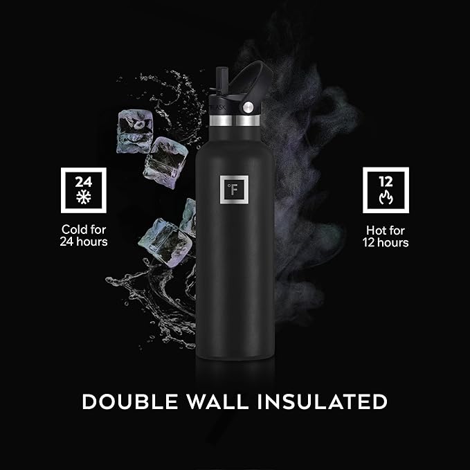 IRON °FLASK Camping & Hiking Hydration Flask with Straw, BPA-Free Insulated Stainless Steel Sports Water Bottle - 32 oz Twilight Blue