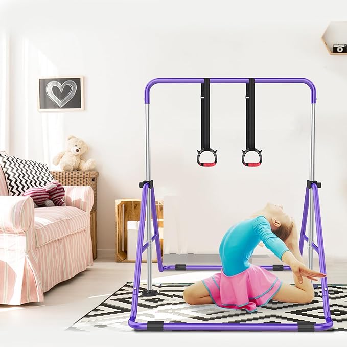Gymnastic Bars for Kids with Adjustable Height, Folding Gymnastic Training Kip Bar, Expandable Horizontal Bar for Home