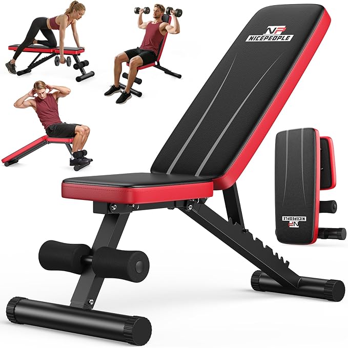 NICEPEOPLE Basic Weight Bench for Home Gym, 8 Backrests Adjustable Bench with 660LBS Weight Capacity for Chest Shoulders Arms Muscles, Foldable and Compact for Small Space Apartment Room