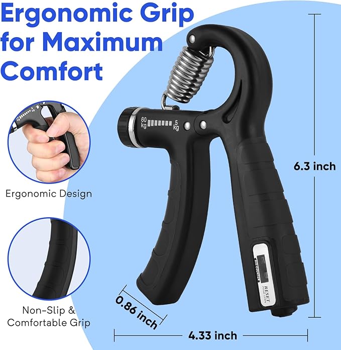 Adjustable Grip Strength Trainer, 11–132 Lbs (5–60kg) Resistance, Hand & Forearm Strengthener for Fitness, Recovery, and Daily Training