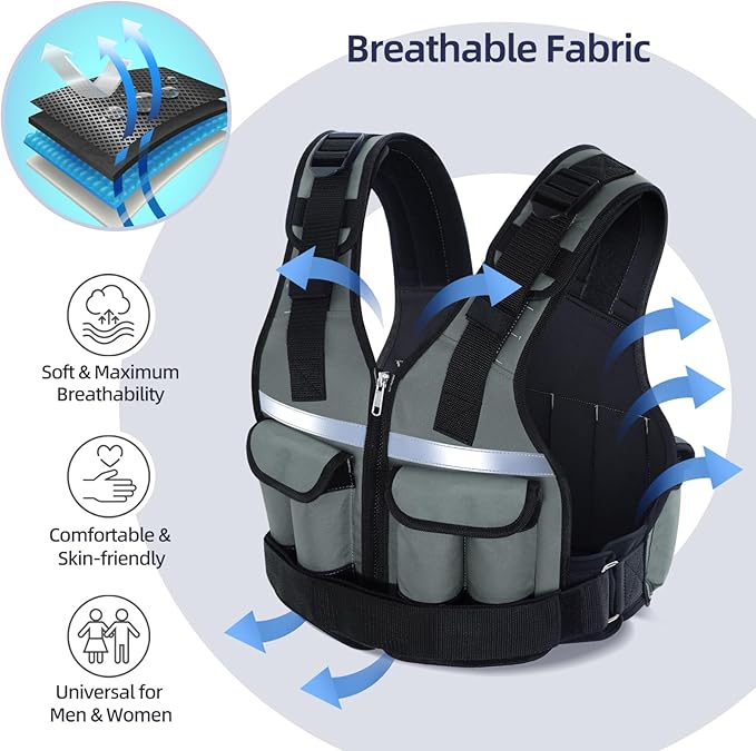 Sportneer Adjustable Weighted Vest Weights: 2-18 lbs/2-40 lbs Washable Weight Vest for Walking 16 In 1 Fast Adjust Rucking Vest for Women and Men Home Gym Running Jogging Strength Training Vests
