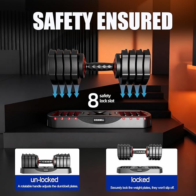 Adjustable Dumbbell Set 22.5LB, Anti-Slip Handle, 5 Level Gym Dumbbell Set with Free Weights Change, Secure Lock Slots, Home Strength Training Equipment for Men and Women