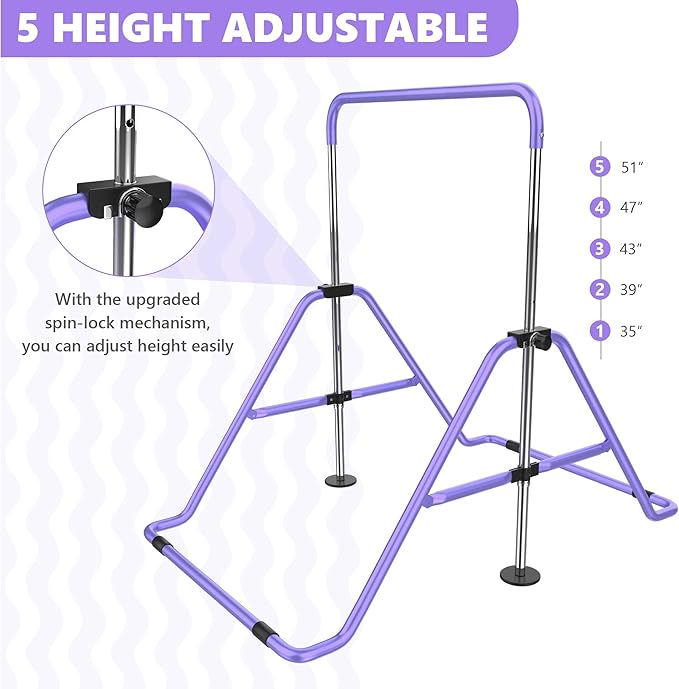 HYD-Parts Gymnastics Bar with Mat, Foldable Gymnastics Horizontal Bar Height Adjustable, Gymnastics Equipment for Kids 3-12 Ages, Children's Gifts