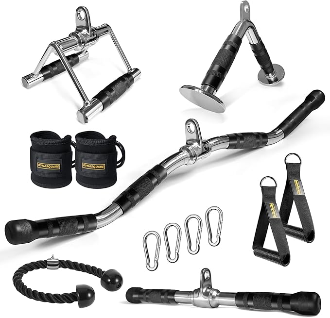 LAT Pulldown Attachments Combo, Cable Machine Accessories with Curl Pulldown Bar, Fit Most Gym Machines, Made of Heavy Duty Solid Steel
