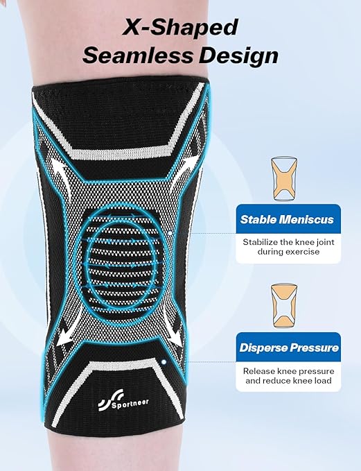 Sportneer Knee Brace with Dual Side Stabilizers – Maximum Support Compression Knee Sleeve for Men & Women, Anti-Slip Knee Support for Running, Workout, Arthritis, ACL & Pain Relief (Black, X-Large(19"-22"))