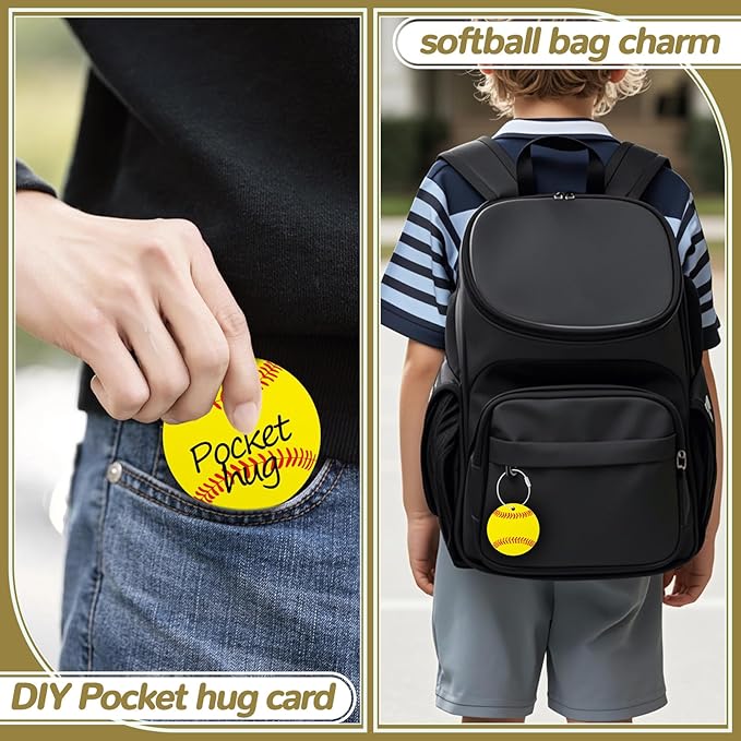 12 Pcs Softball Luggage Tags for Suitcases Travel Suitcase Labels with Metal Ring 2.75in Softball Keychain PVC Name Id and DIY Pocket Hug Card Backpack Charms for Men Women Travel Bag Suitcase