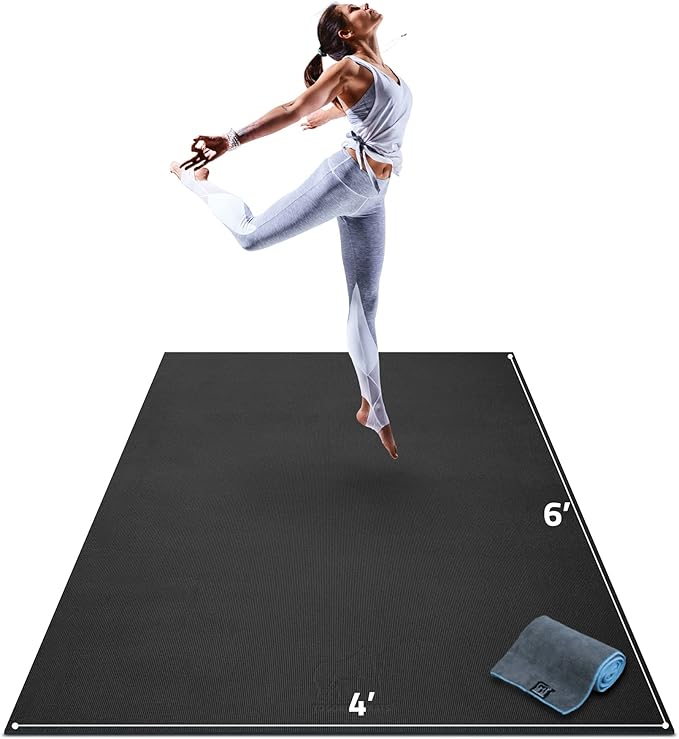 Gorilla Mats Premium Large Yoga Mat – 6x4', 7x5' (8mm) Extra Thick & Ultra Comfortable, Non-Slip Barefoot Exercise Mat – Works Great on Any Floor for Stretching, Cardio or Home Gym Workouts