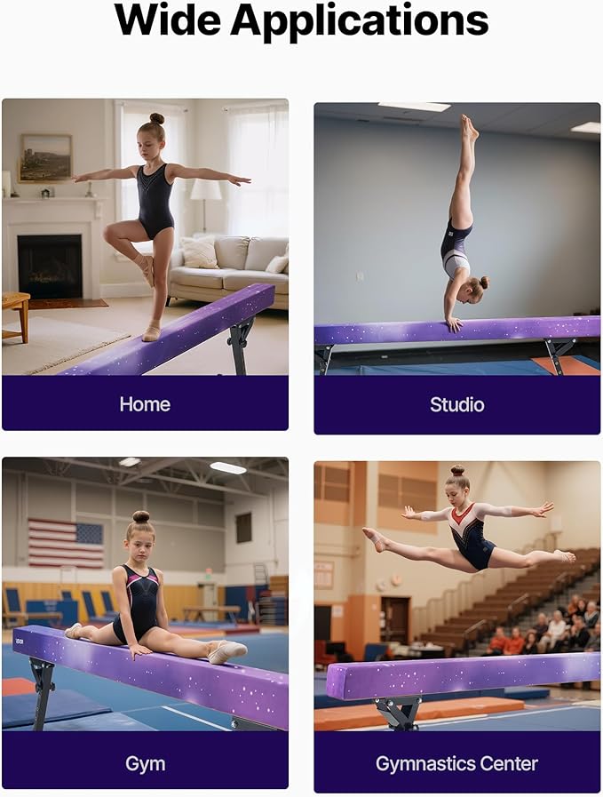 VEVOR 8FT Balance Beam for Kids, 200-350LBS Stable Support Gymnastics Floor Beam with Non-Slip Mat, Wood-Core/EVA Gymnastics Training Equipment with Anti-Slip Bottom & Carry Bag for Home Gym