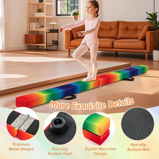 Giantex 7FT/8FT/9FT Balance Beam, Folding Gymnastics Beam w/Carry Handles, Floor Foam Gymnastics Equipment for Kids, Non Slip Rubber Base for Exercise, Practice & Professional Home Training