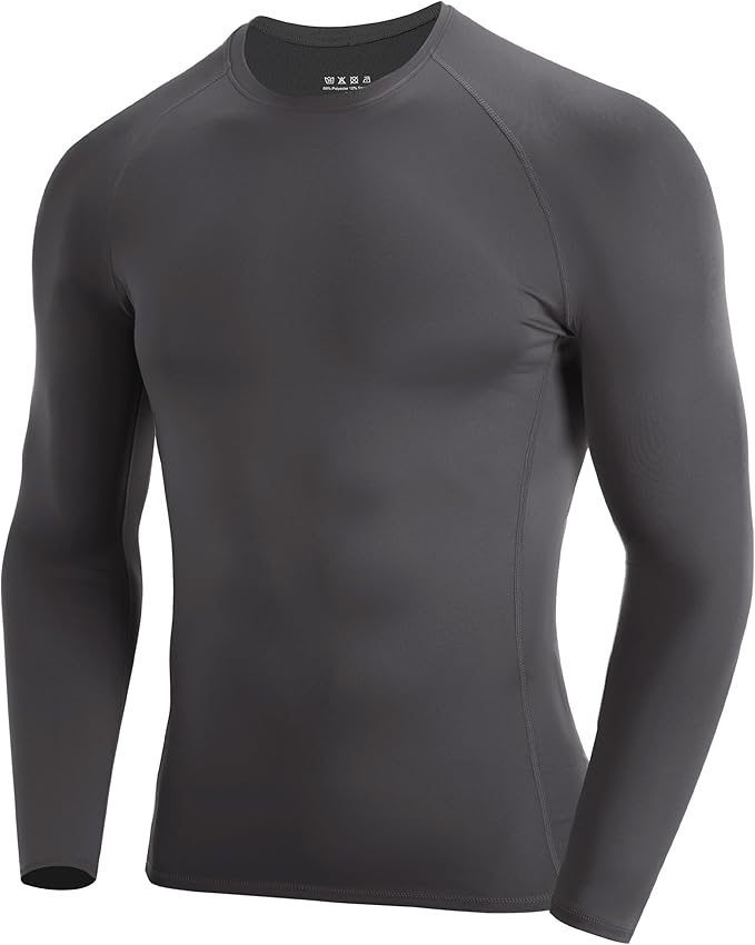 Men's Long Sleeve Compression Shirt, Quick Dry Athletic Base Layer Top, Skins Fit Football Running Workout Undershirt
