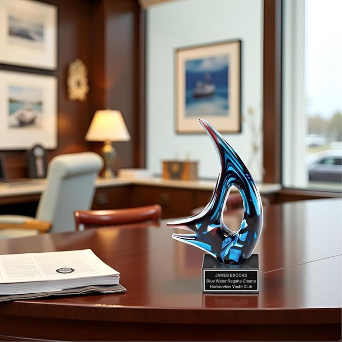 Hand-Blown Art Glass Award – Custom Engraved Elegant Award for Corporate, Sports Retirement Volunteer Recognition Leadership Personal Milestones Employee Gifts