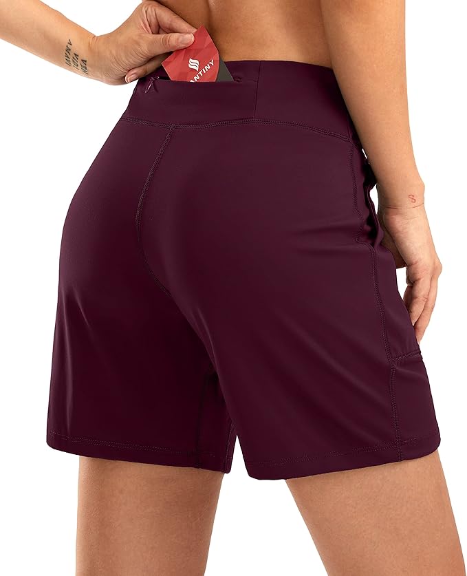 SANTINY Women's 6'' Athletic Long Shorts with 4 Pockets High Waisted Bermuda Shorts for Women Walking Running Casual