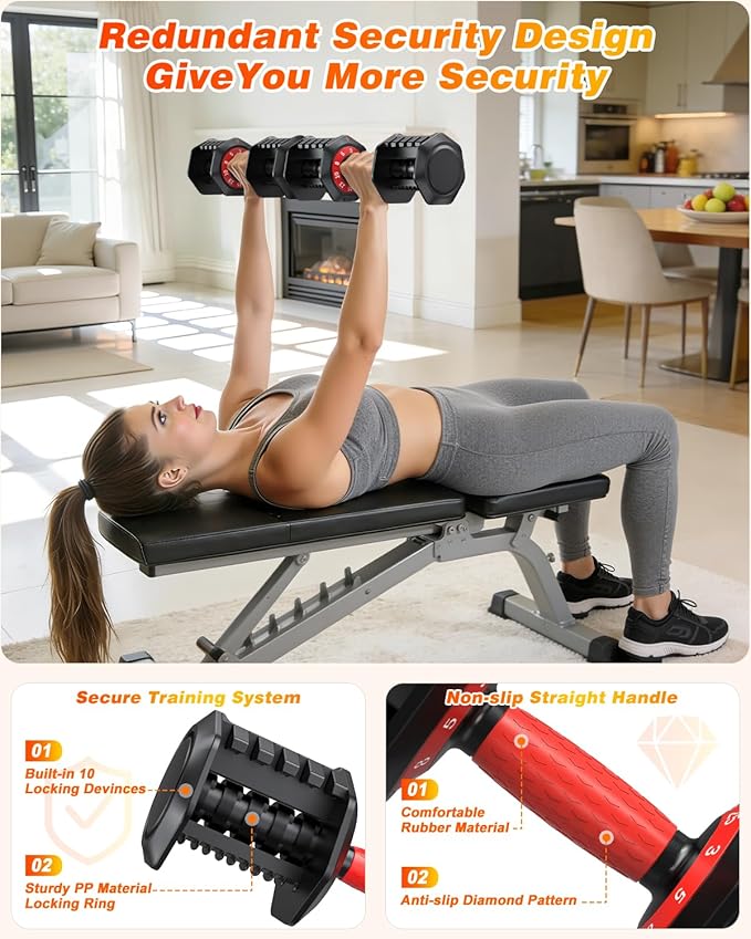 XDDIAS Adjustable Dumbbell Set of 2, 25/55/80LB Dumbbell Set-Fast Adjust Weights Set, 5/10/16 in 1 Free Weights Dumbbells Set with Anti-Slip Metal Handle, Compact Size for Men/Women Home Gym Equipment