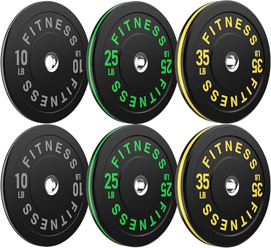 2-Inch Weight Plates High Bounce, Olympic Bumper Plate Set 45/100/160/190/260/300lb, Colored Weight Plates Set for Home Gym, Barbell Weights Rubber Strength Training Plate for Weight Lifting