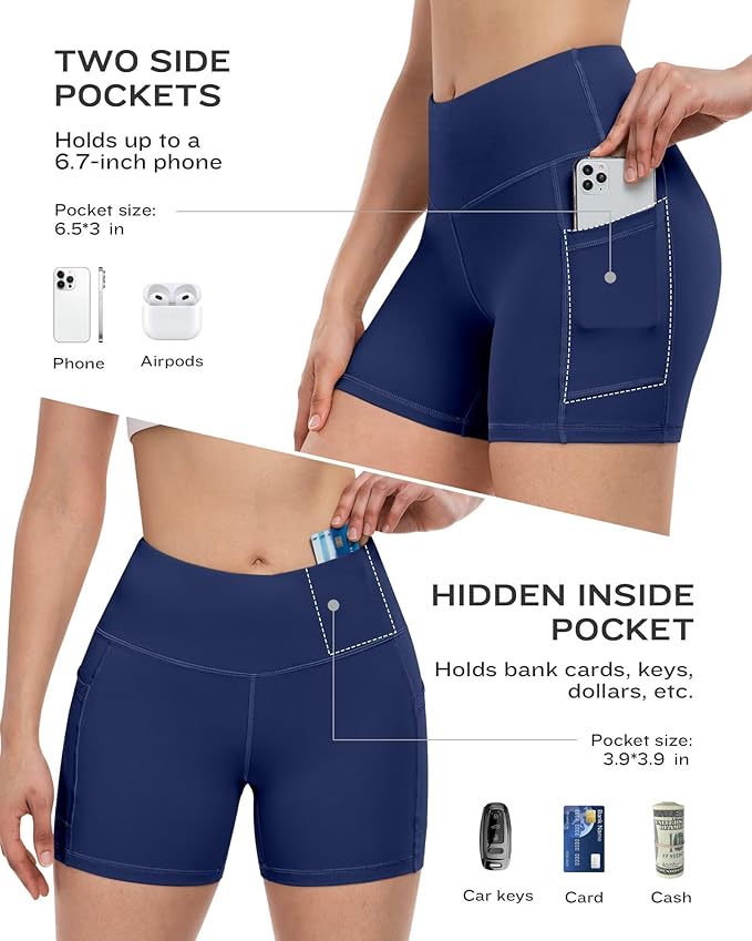 ATHVOTAR Biker Shorts Women with Pockets - 3"/5"/8" High Waisted Workout Spandex Tummy Control Gym Running Yoga Shorts