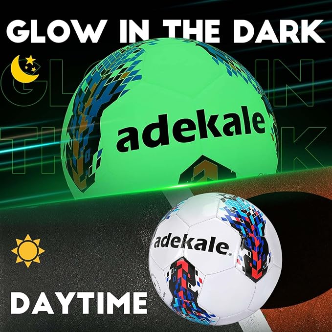 Glow in the Dark Soccer Ball Full Size 3/4/5, Sports Soccer Accessories Gifts Toys for Kids，Boys 8-12 , Light Up Ball with pump and needles, Ideal Soccer Gifts for Boys Age 7 8 9 10 11 12 13 14