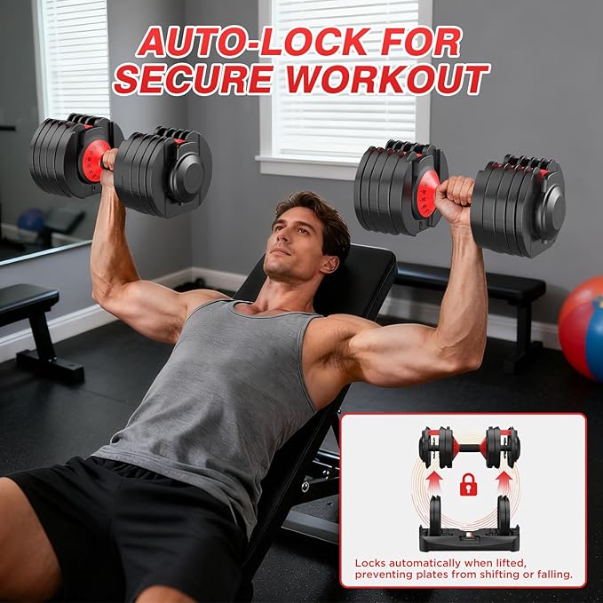 Adjustable Dumbbells Set of 2, Durable Weights Dumbbells Set, 10 in 1/15 in1 Weights Set with Anti-Slip Grip, Fast Adjust Gym Equipment Space Saving for Home Strength Training