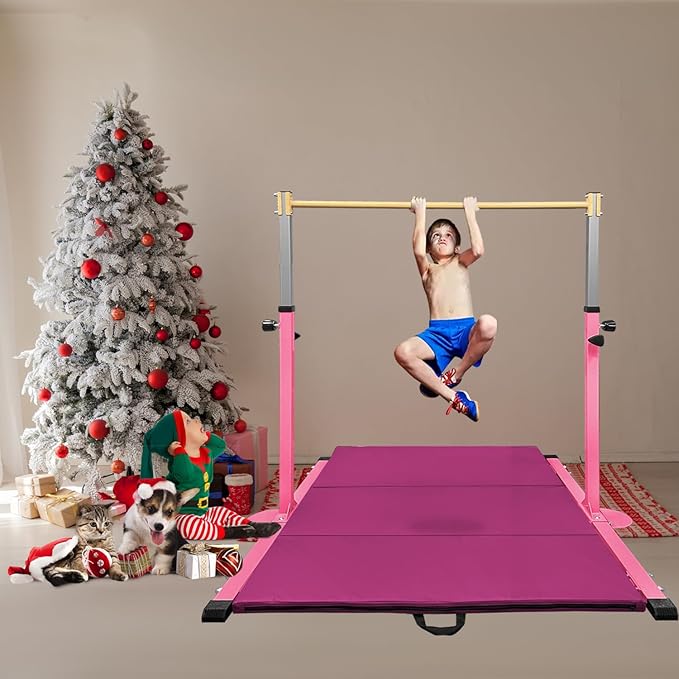 GLANT Gymnastic Kip Bar,Horizontal Bar for Kids Girls Junior,3' to 5' Adjustable Height,Home Gym Equipment,Ideal for Indoor and Home Training,1-4 Levels,300lbs Weight Capacity