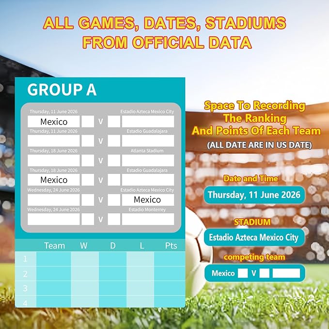 YOFANUP World Cup Schedule 2026 Poster, 2 Pcs Match Schedule, World Cup Merchandise 2026, Soccer Party Decorations, Office Home Football Poster, 23.6x33 inches, Great Gifts for Soccer Fans (A1)