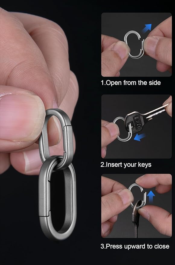 KEEPO LINK Titanium Key Ring Side Pushing, Small Key Ring Quick Release Keychain Connector for Men, 2 Pcs, OLO03 (Black, S)