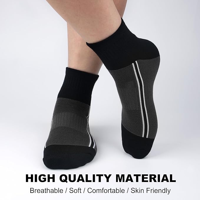 Gonii Mens Athletic Ankle Socks 5-Pairs - Blister Defense & Cushioned for Running, Hiking, Sports