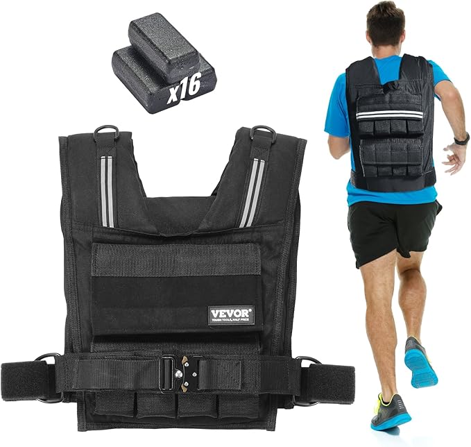 VEVOR Adjustable Weighted Vest, 11-20lb/20-32lbs/35lbs/40lbs Weight Vest with 6 Ironsand Weights and Reflective Stripe, Workout Equipment for Strength Training Running Jogging