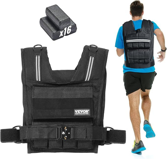 VEVOR Adjustable Weighted Vest, 11-20lb/20-32lbs/35lbs/40lbs Weight Vest with 6 Ironsand Weights and Reflective Stripe, Workout Equipment for Strength Training Running Jogging