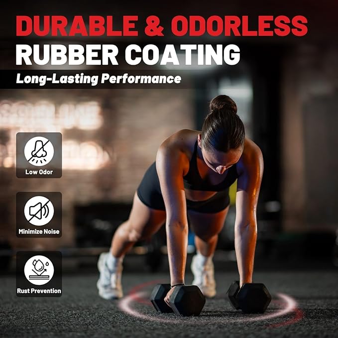 PAPABABE Hex Dumbbell Set with Rubber Grip 2.5-125lb, Odorless Rubber Coated Weight Fixed Dumbbells Set of 2, Weights for Women at Home, Hand Weights for Home Gym & Strength Training,Pesas Para Ejercicios