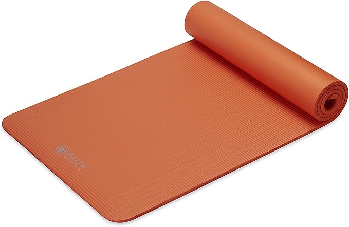 Gaiam Essentials 2/5" Thick (10mm) Yoga & Pilates, Fitness & Exercise Mat with Easy-Cinch Carrier Strap Cushion Support For Fitness and Gym Workouts