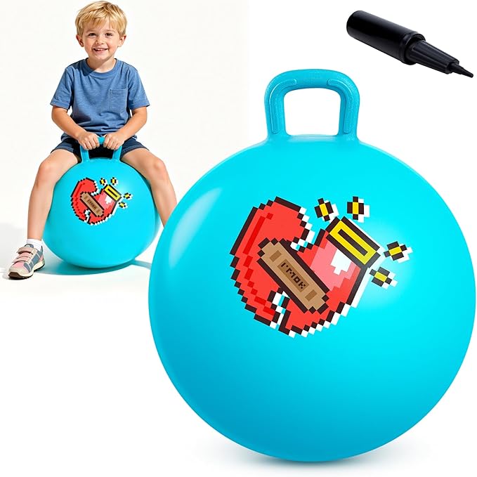 EVERICH TOY Hopper Ball for Kids, 18In Ride On Bouncy Ball with Handle, Blue Heart Girls Toys for Indoor Outdoor Active Play Toys, Best Christmas Girls Boys Gifts for 4 5 6 7 8 Yr Old