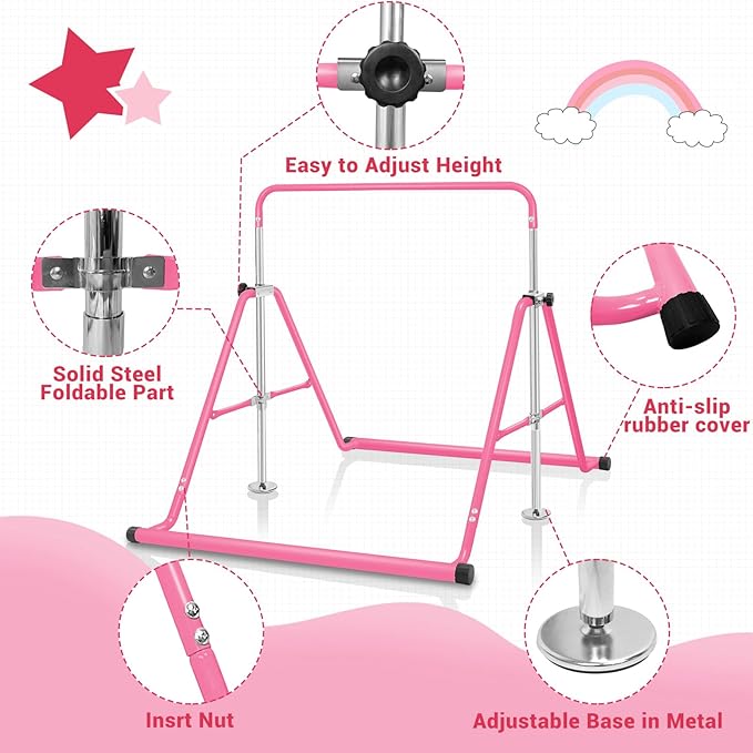 BangTong&Li Gymnastics Bar for Kids Height Adjustable Horizontal Bar Folding Gymnastics Junior Training Bar for Home Gymnastics Equipment