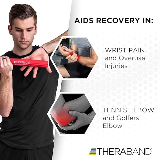 THERABAND FlexBar, Red, Light Level, Therapy Bar, Hand & Wrist Strength, Tennis & Golfer’s Elbow, Tendonitis, Rehab Tool for Grip Training and Pain Relief, Retail Packaging