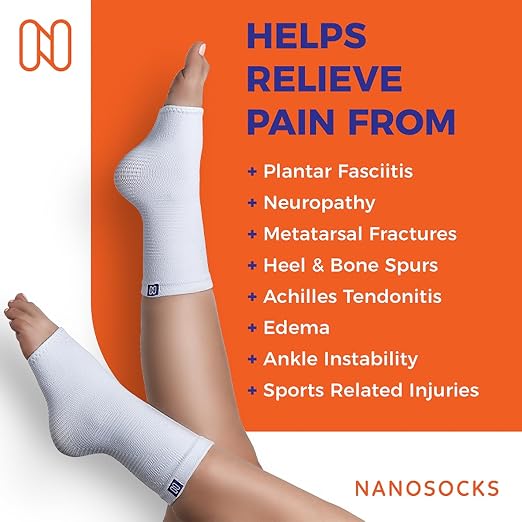 NanoSocks Compression Socks for Women & Men (1 Pair) - BEST Ankle Brace Support Sleeve for Neuropathy, Plantar Fasciitis, Diabetic Foot Nerve Pain Relief - Toeless (Large, White)