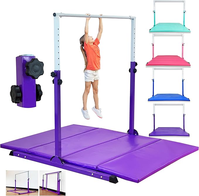 MARFULA Gymnastic Bar with 4 ft Inner Width 5 ft Adjust Height for Kids Kip Bar with 350 lbs Gymnastic Training Equipment for Kids 3-15 Years Home and Club Use