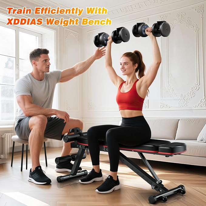 XDDIAS Adjustable Dumbbell Set of 2, 25/55/80LB Dumbbell Set-Fast Adjust Weights Set, 5/10/16 in 1 Free Weights Dumbbells Set with Anti-Slip Metal Handle, Compact Size for Men/Women Home Gym Equipment