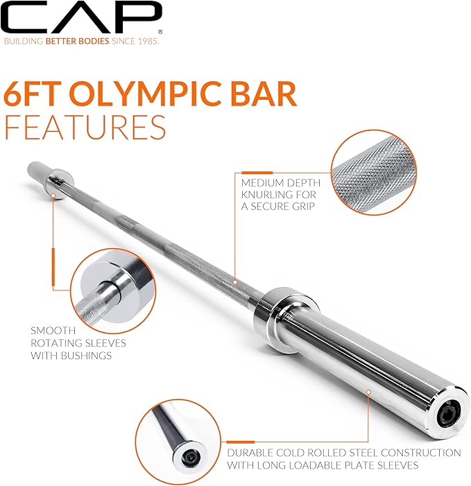 CAP Barbell 2-Inch Olympic Barbell Bars | 5 ft, 6 ft, & 7 ft | Multiple Options