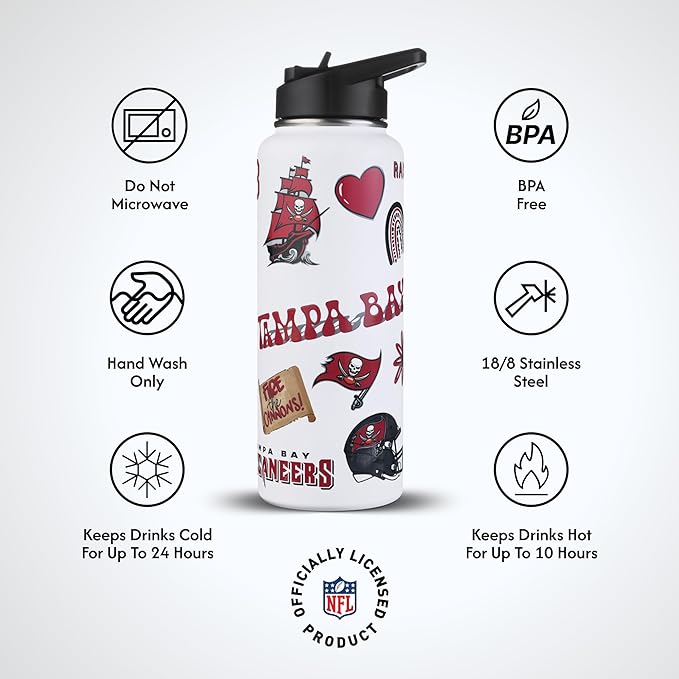 The Memory Company Officially Licensed NFL 34oz Water Bottle - Premium Stainless Steel Double-Wall Insulated, Leakproof Design