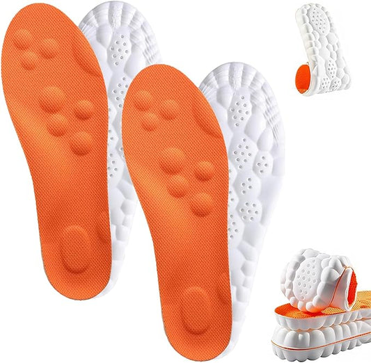 4D Cloud Insoles for Men Women, Memory Foam Boot Insoles, Comfortable and Breathable Massage Cushion Shoe Inserts with Arch Support, Trim to Fit All Shoe Types(2Pair-Orange, Men 10-11/Women 12-13)