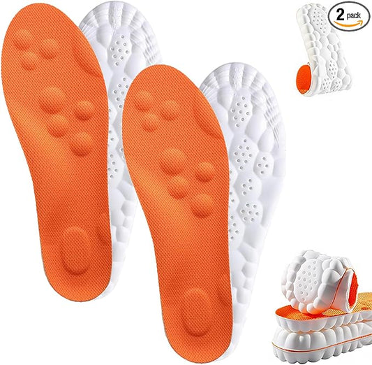 4D Cloud Insoles for Men Women, Memory Foam Boot Insoles, Comfortable and Breathable Massage Cushion Shoe Inserts with Arch Support, Trim to Fit All Shoe Types(2Pair-Orange, Men 8-9/Women 10-11)