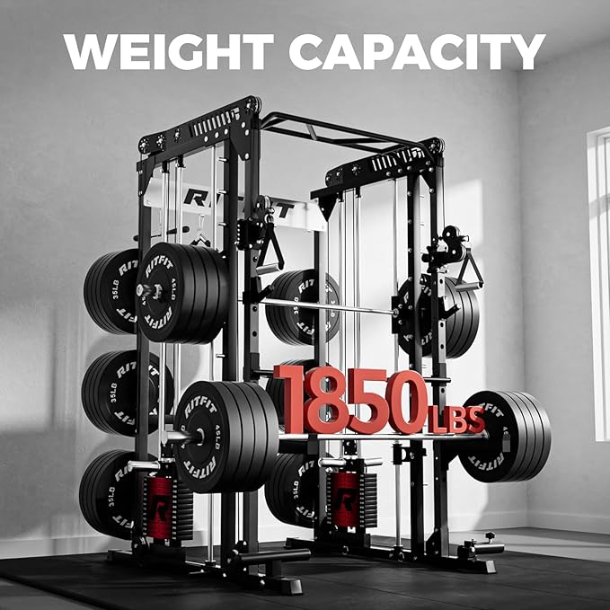 RitFit M1 Pro Smith Machine Package, All-in-One Power Cage with Weight Stack Set, Includes LAT Pulldown & Cable Crossover System for Home Gyme