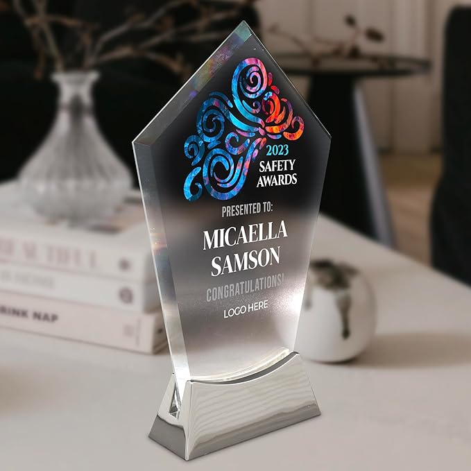 7 1/2" Personalized Glass Plaque for Awards and Trophies, Custom Award for Employee of the Month, Retirement, Leadership and Appreciation Gift J Awards (D1)