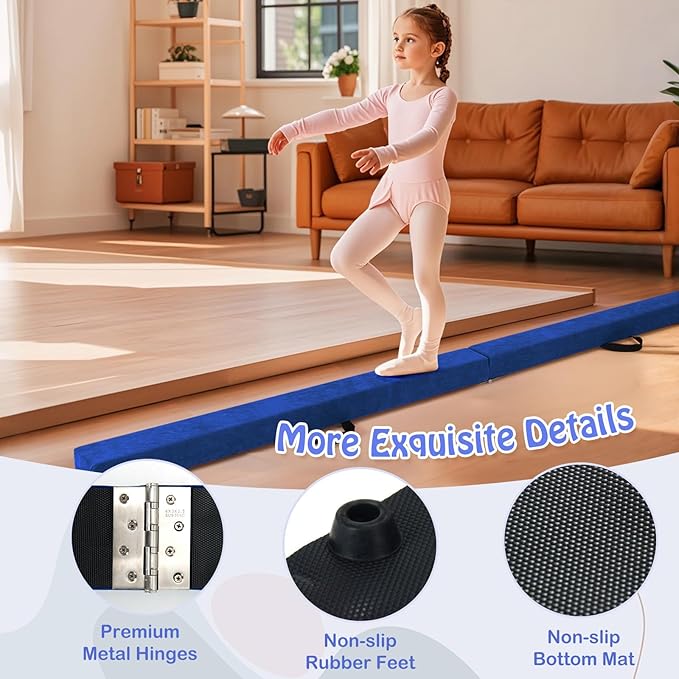 Giantex 7FT/8FT/9FT Balance Beam, Folding Gymnastics Beam w/Carry Handles, Floor Foam Gymnastics Equipment for Kids, Non Slip Rubber Base for Exercise, Practice & Professional Home Training