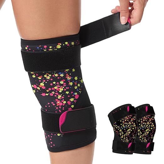Knee Brace (1 Pair) Adjustable Strap 7mm Neoprene Knee Compression Sleeve Knee Support for Men Women for Training & Fitness, Weightlifting, Ink X-Large