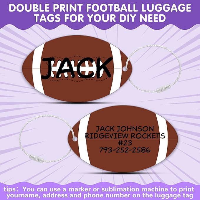 6Pcs Sports (baseball softball football volleyball basketball) Luggage Tags Set for Travel Suitcases Labels with Metal Ring 2.75in Keychain PVC Name Id and DIY Pocket Hug Card for Men Women Travel Bag
