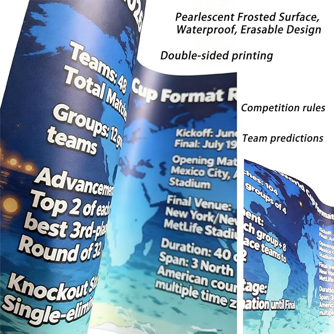 TOKLYUIE World Cup Schedule Poster 2026 Double-Sided Tear-Resistant Printing Team Info Chart Soccer Tournament Wall Chart Gift for Fans