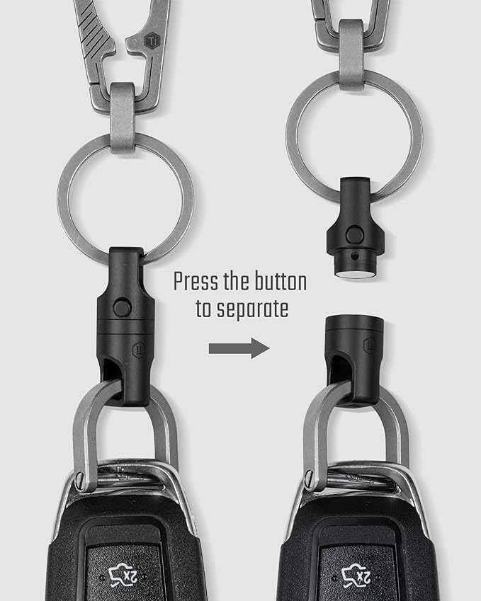KeyUnity KA48 Titanium Magnetic Quick-Release Keychain, 360° Swivel Double-End Connector with Dual-Button Safety, 20kg Load, for Car Keys, USB Drives, and EDC Tools 2Pcs